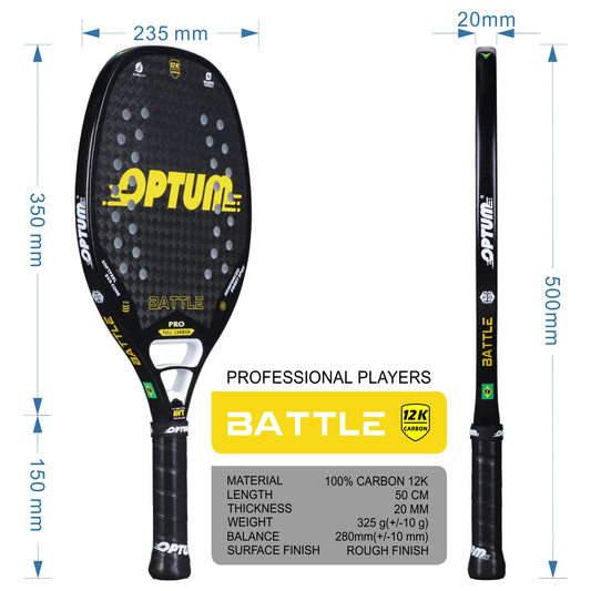 Raquete de Beach Tennis 12K Carbono | Superfície Áspera, Alta Performance e Capa Protetora Inclusa