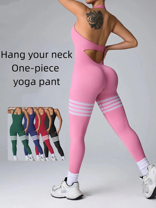 Macacão Fitness Feminino Costas Abertas | Efeito Empina Bumbum, Modelagem Ajustada e Conforto para Academia e Yoga