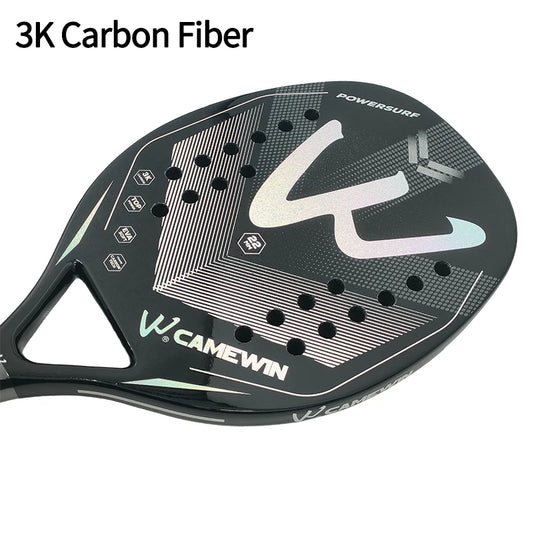Raquete de Beach Tennis Camewin 3K Carbono Full | Superfície Áspera para Mais Efeito, Controle e Potência