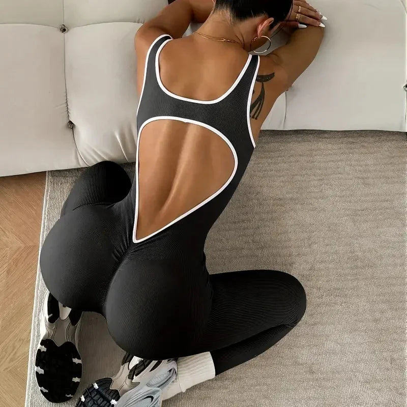 Macacão Fitness Feminino Seamless Canelado | Peça Única para Academia, Yoga, Pilates e Treinos