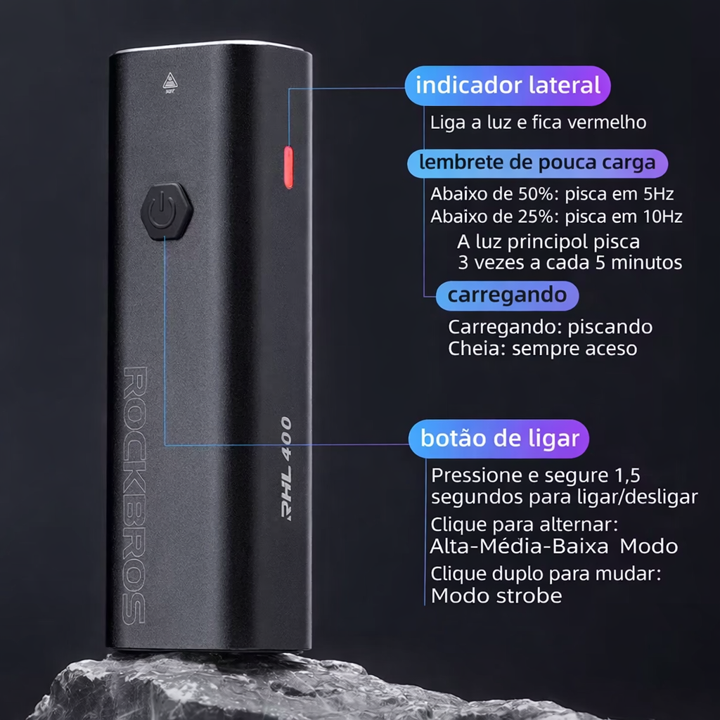 Farol de Bicicleta 400 400 Lumens Recarregável