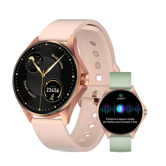 Relógio Feminino AMOLED 1,32", 150+ Modos Esportivos, Saúde e Android/iOS