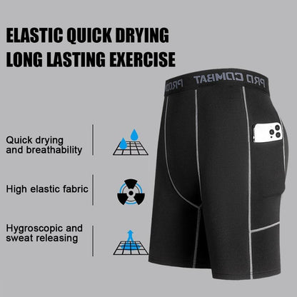Short Masculino de Compressão com Bolso | Dry Fit, Respirável e Ideal para Corrida, Academia e Ciclismo