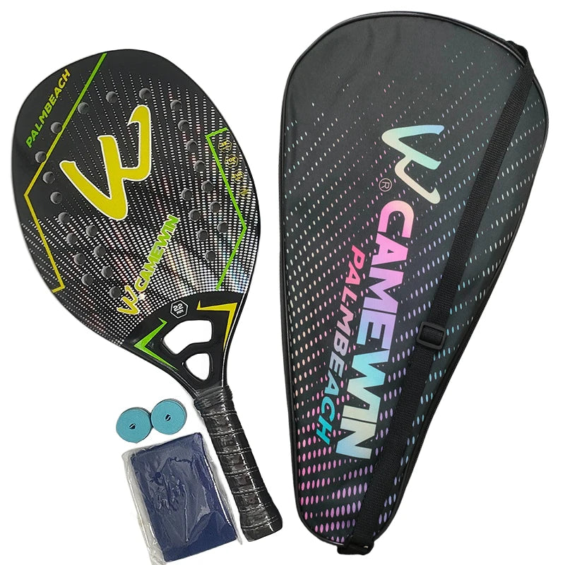Raquete de Beach Tennis Camewin 3K Carbono Full | Superfície Áspera para Mais Efeito, Controle e Potência