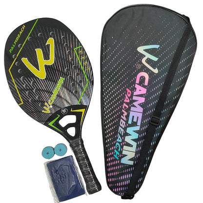 Raquete de Beach Tennis Camewin 3K Carbono Full | Superfície Áspera para Mais Efeito, Controle e Potência
