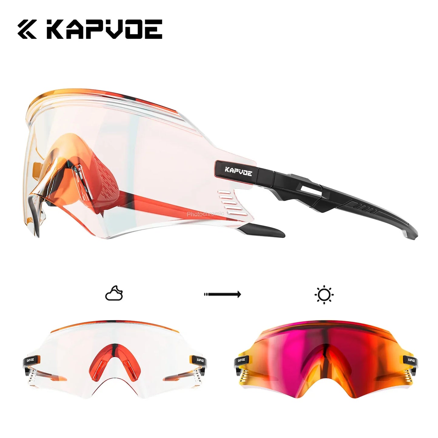 Óculos de Ciclismo KPV Fotocromático UV400 para Bike, Corrida