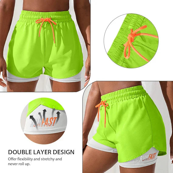 Shorts Feminino Cintura Alta Fitness 2 em 1 – Conforto e Estilo para Treino e Corrida