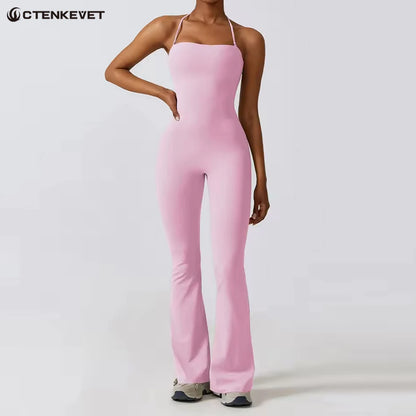 Macacão Fitness Feminino Flare Costas Abertas