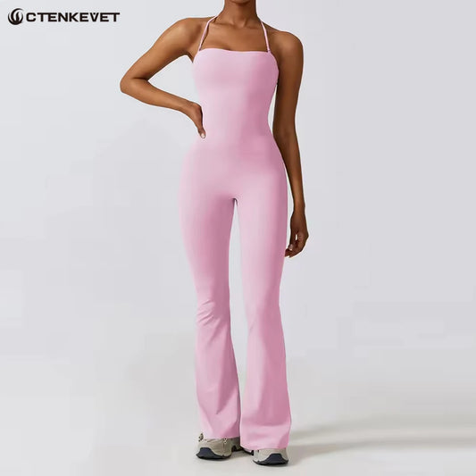 Macacão Fitness Feminino Flare Costas Abertas