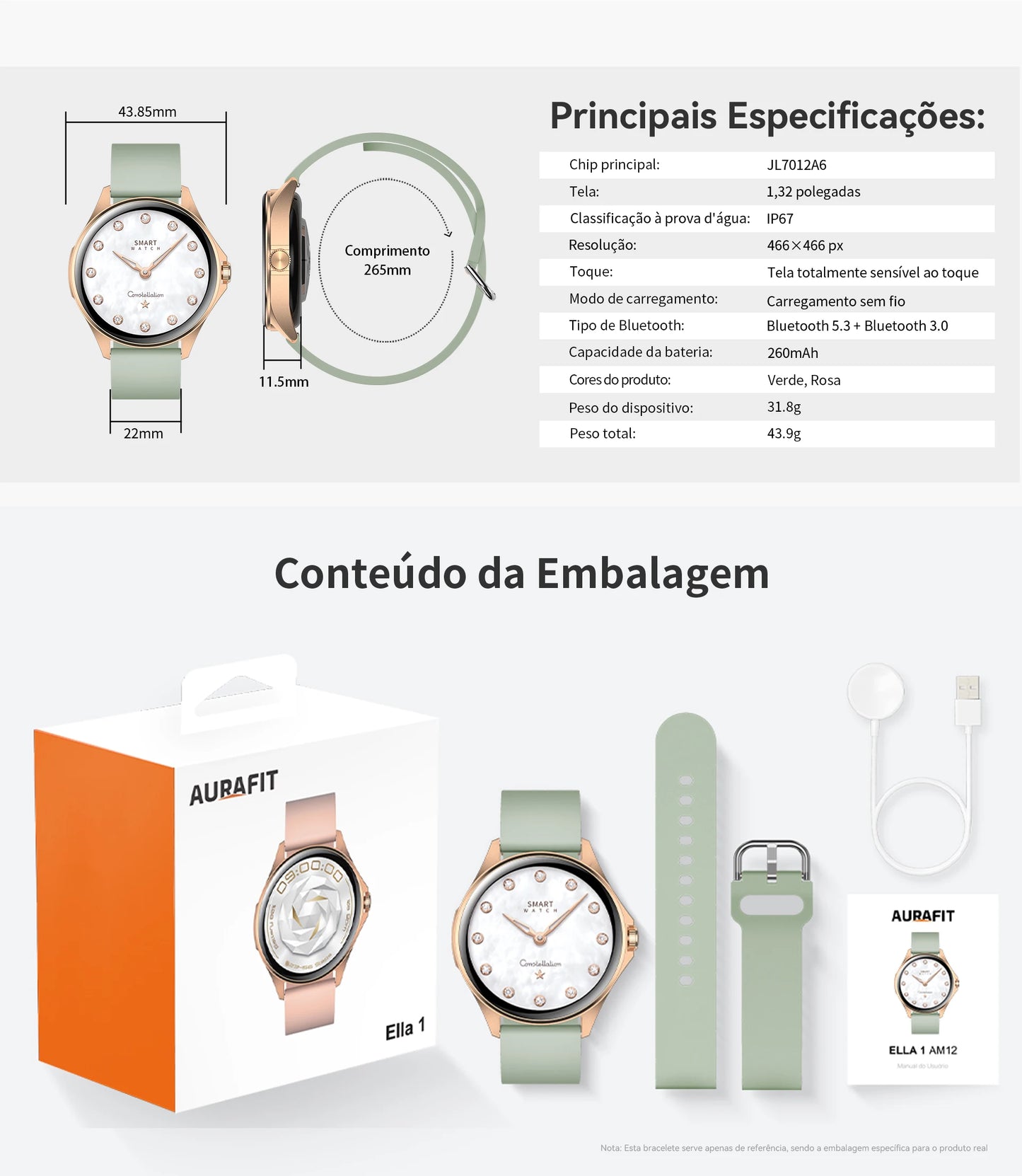 Relógio Feminino AMOLED 1,32", 150+ Modos Esportivos, Saúde e Android/iOS