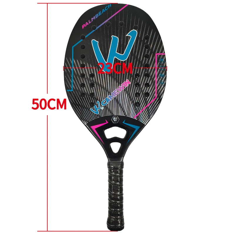 Raquete de Beach Tennis Camewin 3K Carbono Full | Superfície Áspera para Mais Efeito, Controle e Potência