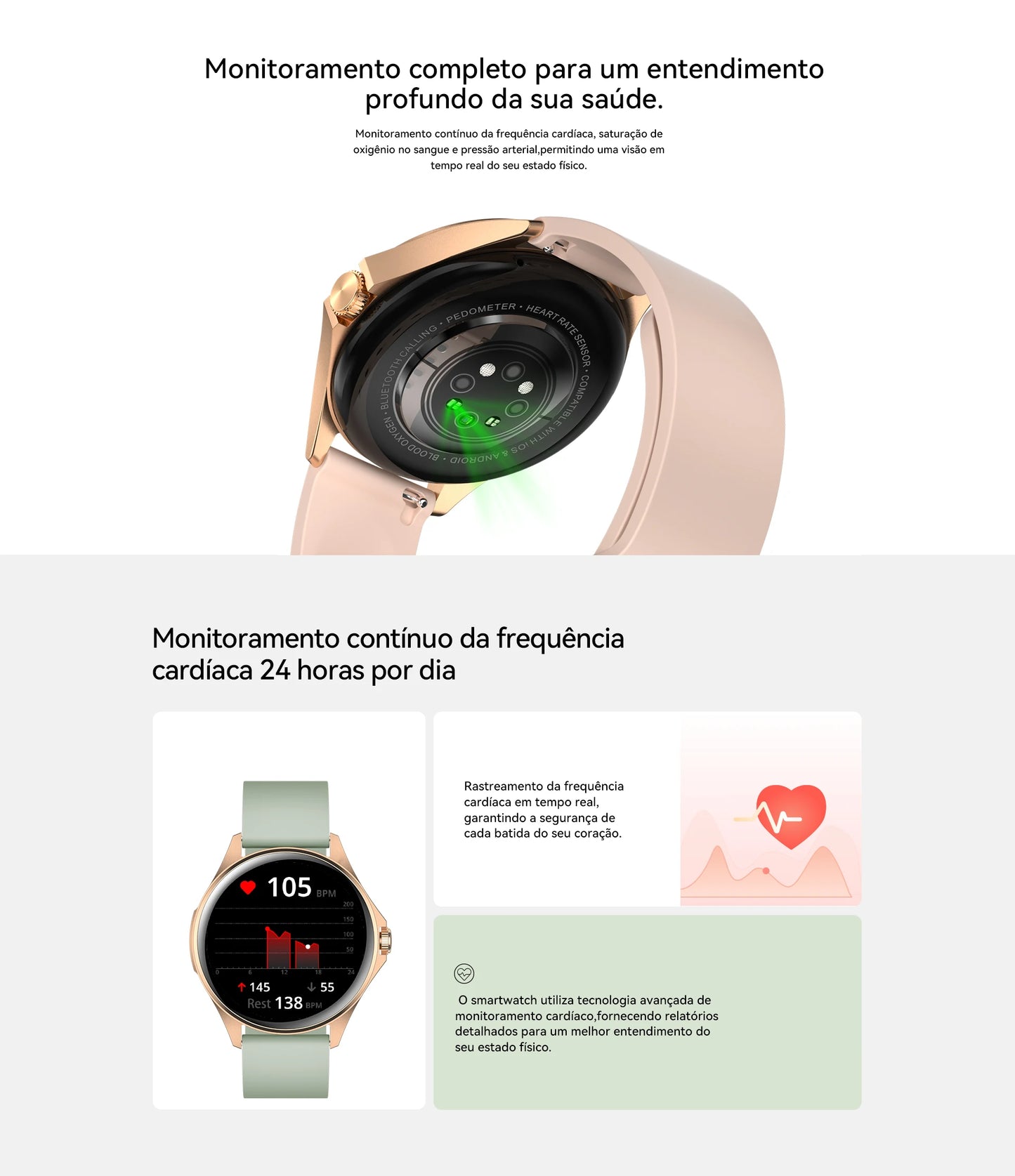 Relógio Feminino AMOLED 1,32", 150+ Modos Esportivos, Saúde e Android/iOS