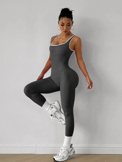Macacão Fitness Feminino Seamless Canelado | Peça Única para Academia, Yoga, Pilates e Treinos