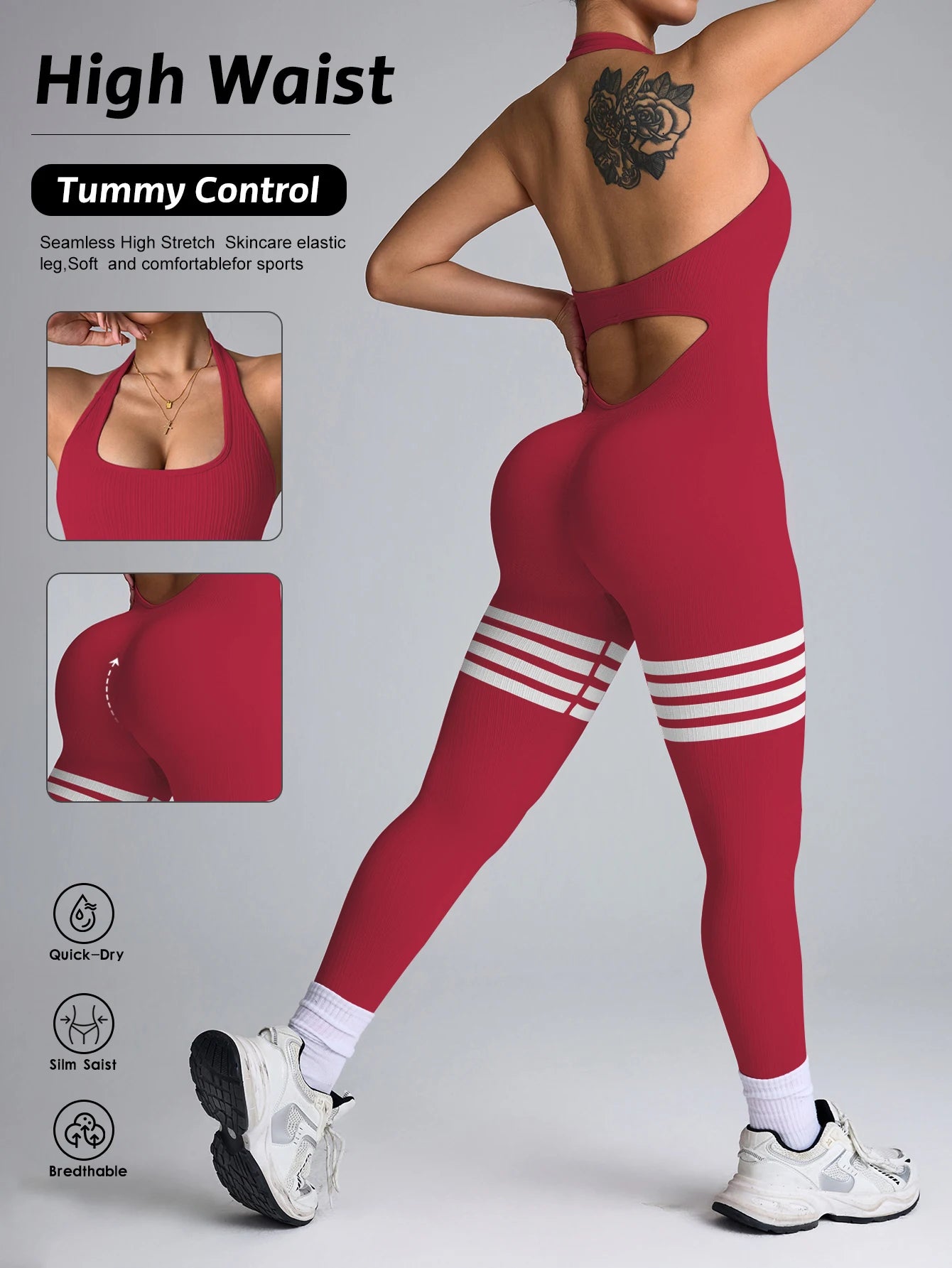 Macacão Fitness Feminino Costas Abertas | Efeito Empina Bumbum, Modelagem Ajustada e Conforto para Academia e Yoga