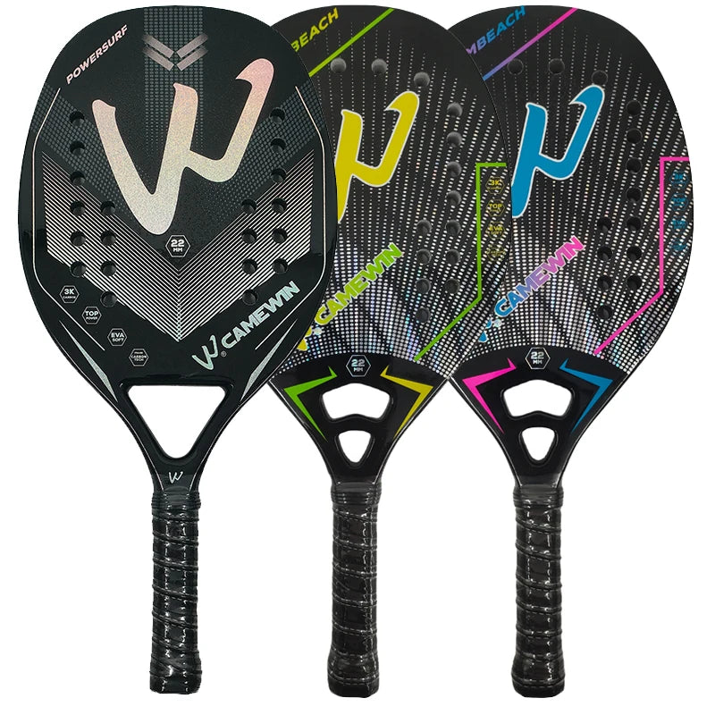 Raquete de Beach Tennis Camewin 3K Carbono Full | Superfície Áspera para Mais Efeito, Controle e Potência
