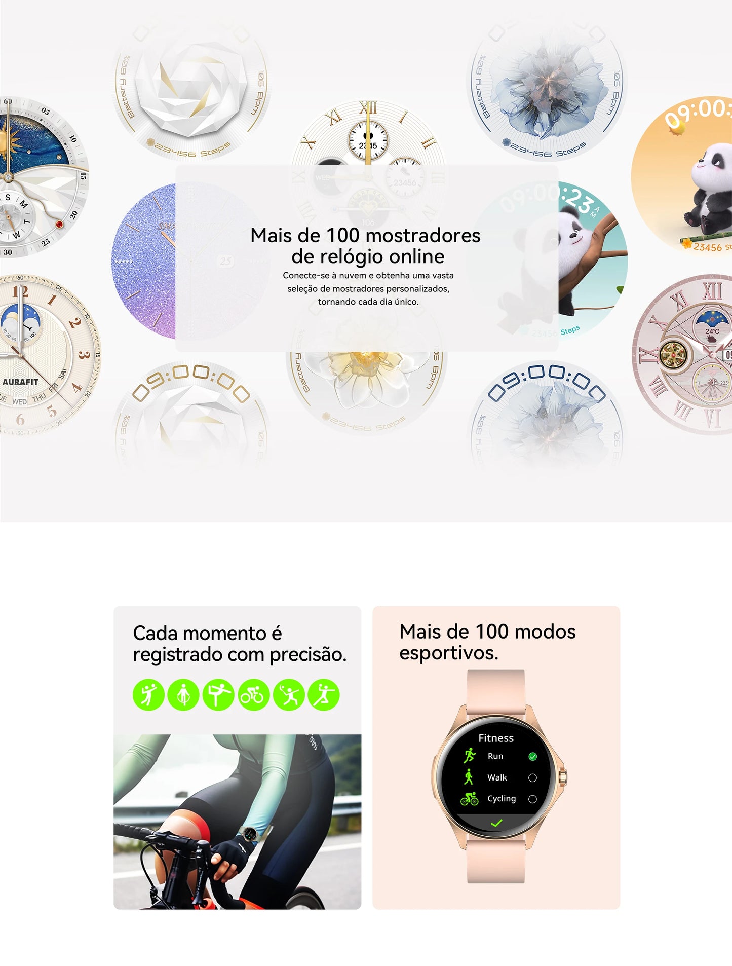Relógio Feminino AMOLED 1,32", 150+ Modos Esportivos, Saúde e Android/iOS