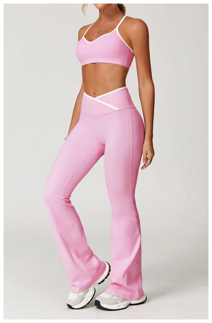 Conjunto Fitness Feminino 2 Peças Flare | Top e Calça Cintura Alta