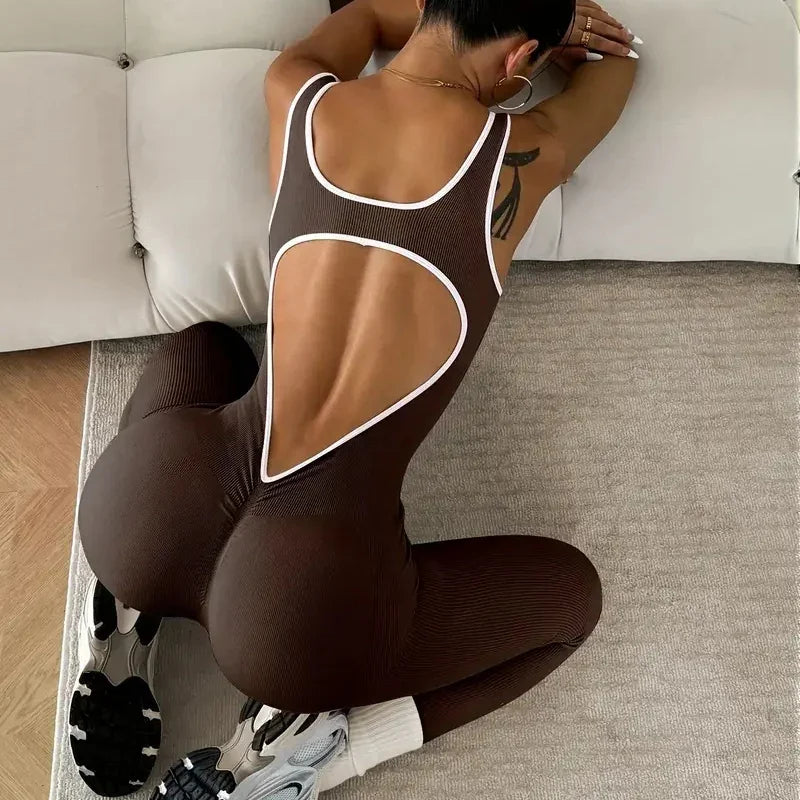 Macacão Fitness Feminino Seamless Canelado | Peça Única para Academia, Yoga, Pilates e Treinos