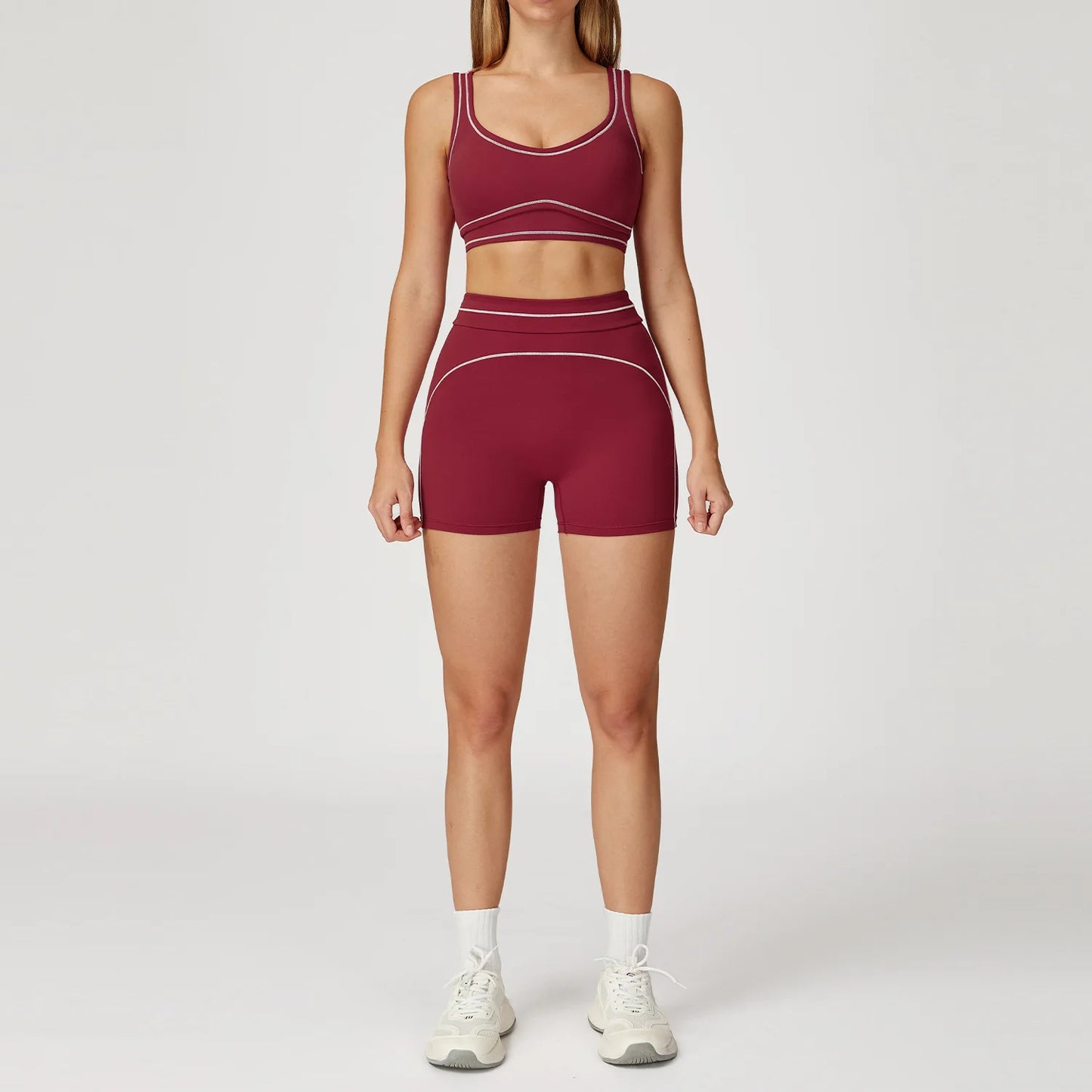 Conjunto Fitness Feminino 2 Peças | Top Esportivo e Shorts Cintura Alta