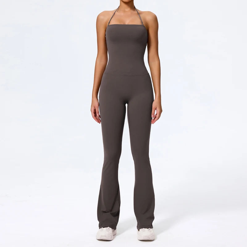 Macacão Fitness Feminino Flare Costas Abertas