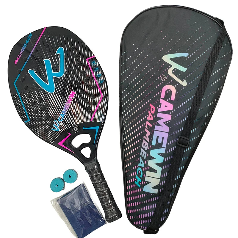 Raquete de Beach Tennis Camewin 3K Carbono Full | Superfície Áspera para Mais Efeito, Controle e Potência