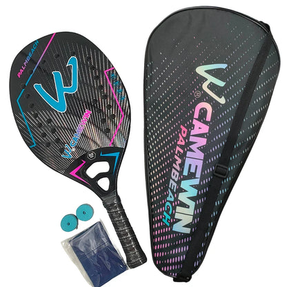 Raquete de Beach Tennis Camewin 3K Carbono Full | Superfície Áspera para Mais Efeito, Controle e Potência