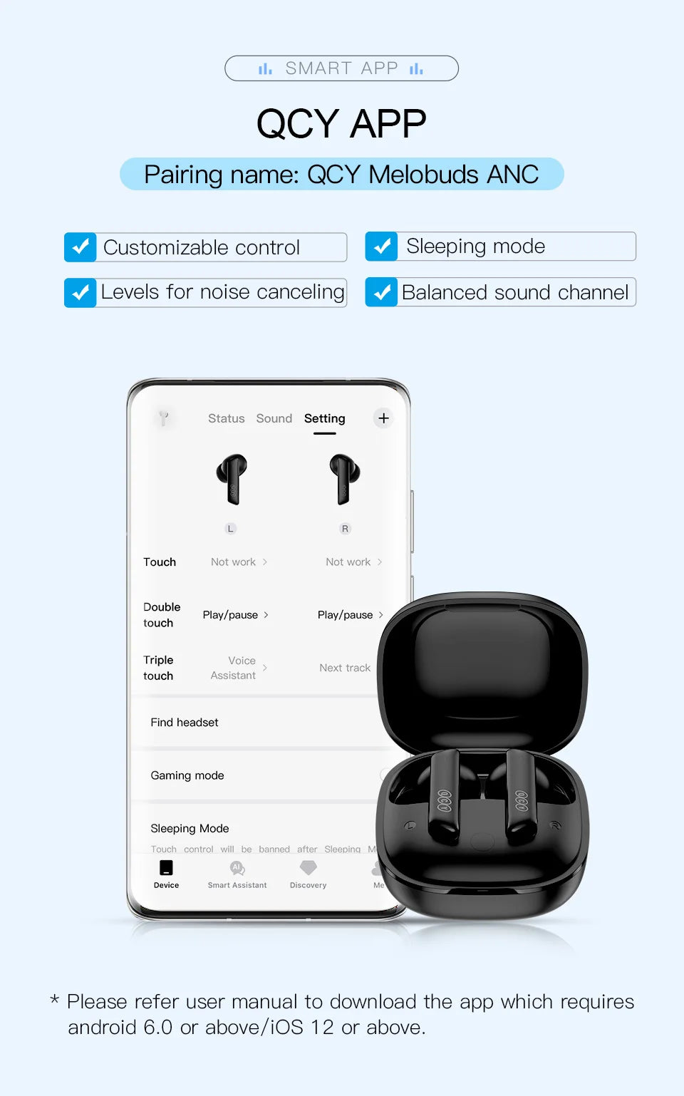 QCY HT05 ANC Wireless Earphone 40dB Noise Cancelling Bluetooth 5.2 Headphone 6 Mic ENC HD Call TWS Earbuds Transparency Mode