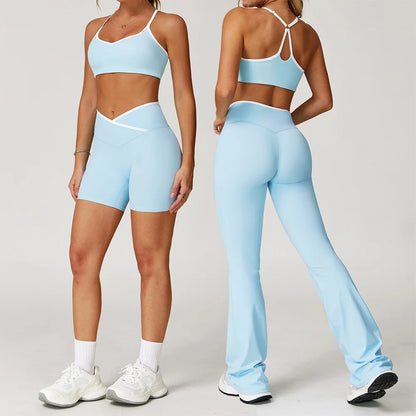 Conjunto Fitness Feminino 2 Peças Flare | Top e Calça Cintura Alta
