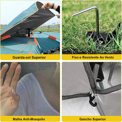 Barraca Automática Portátil para 4 Pessoas | Camping, Trilha e Proteção com Cobertura Impermeável