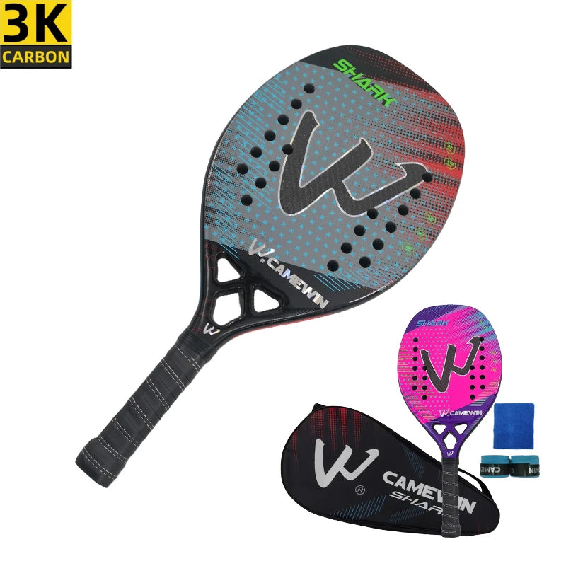 Raquete de Beach Tennis Camewin 3K Fibra de Carbono | Superfície Áspera para Mais Efeito e Controle
