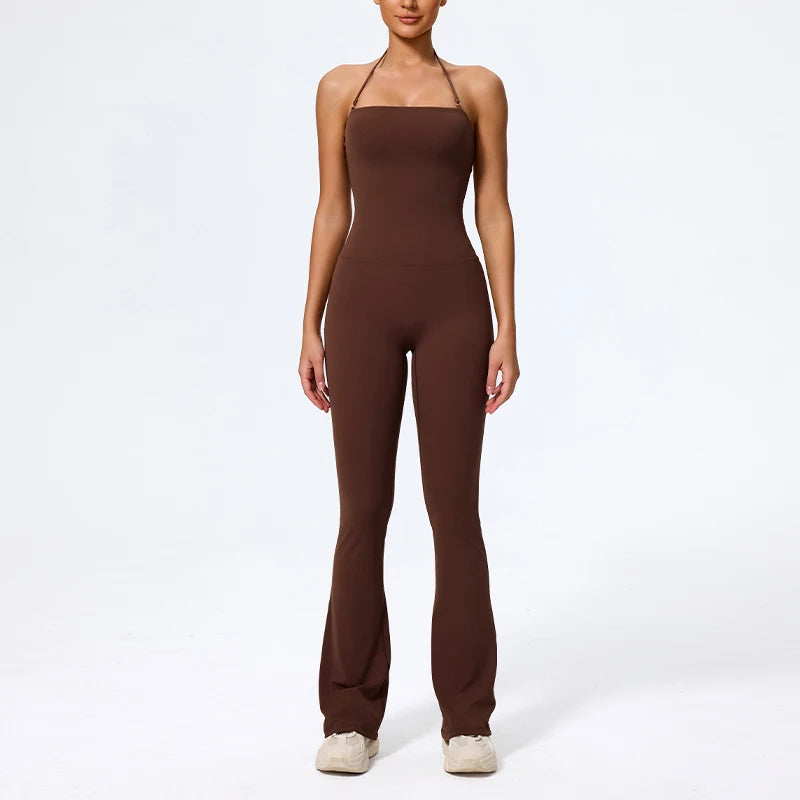 Macacão Fitness Feminino Flare Costas Abertas