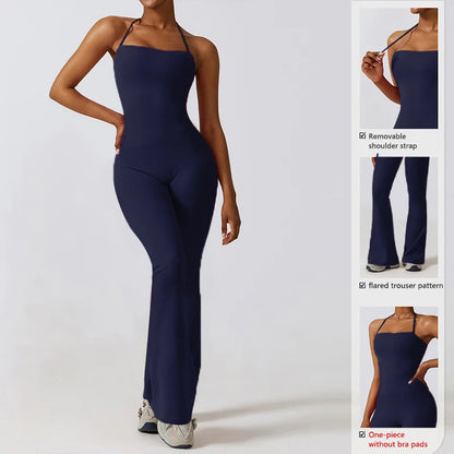 Macacão Fitness Feminino Flare Costas Abertas