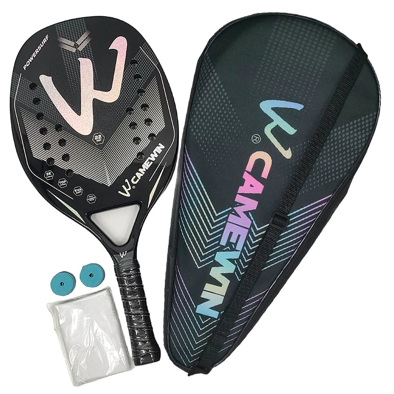 Raquete de Beach Tennis Camewin 3K Carbono Full | Superfície Áspera para Mais Efeito, Controle e Potência