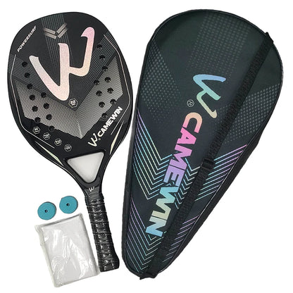 Raquete de Beach Tennis Camewin 3K Carbono Full | Superfície Áspera para Mais Efeito, Controle e Potência