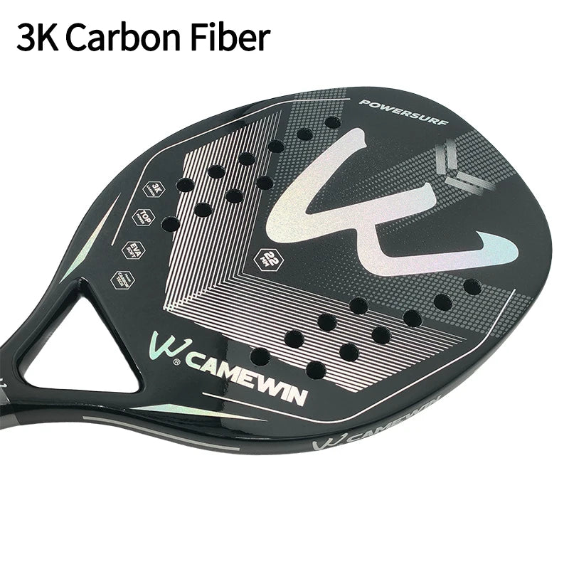 Raquete de Beach Tennis Camewin 3K Carbono Full | Superfície Áspera para Mais Efeito, Controle e Potência