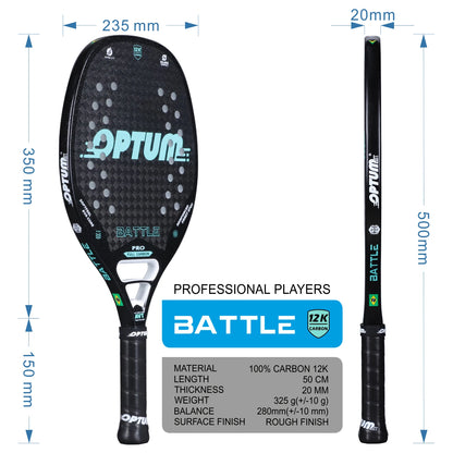 Raquete de Beach Tennis  12K Carbono | Superfície Áspera, Alta Performance e Capa Protetora Inclusa