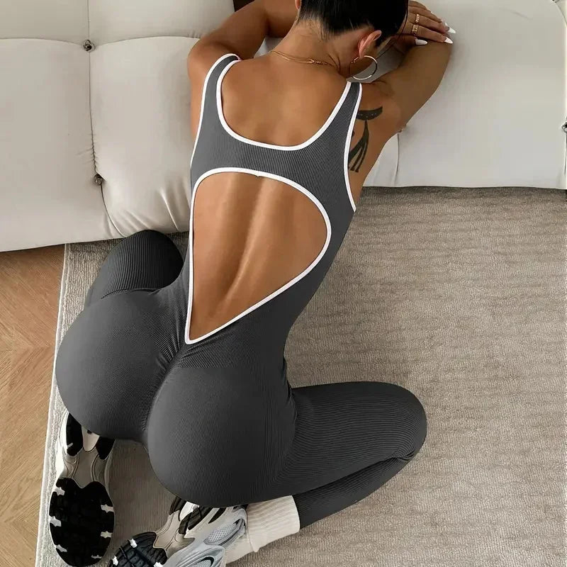 Macacão Fitness Feminino Seamless Canelado | Peça Única para Academia, Yoga, Pilates e Treinos