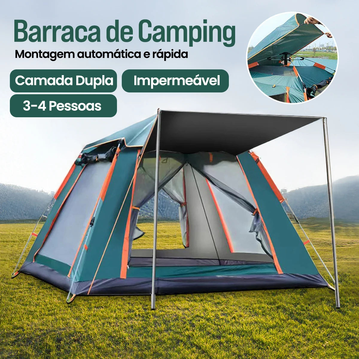 Barraca Automática Portátil para 4 Pessoas | Camping, Trilha e Proteção com Cobertura Impermeável