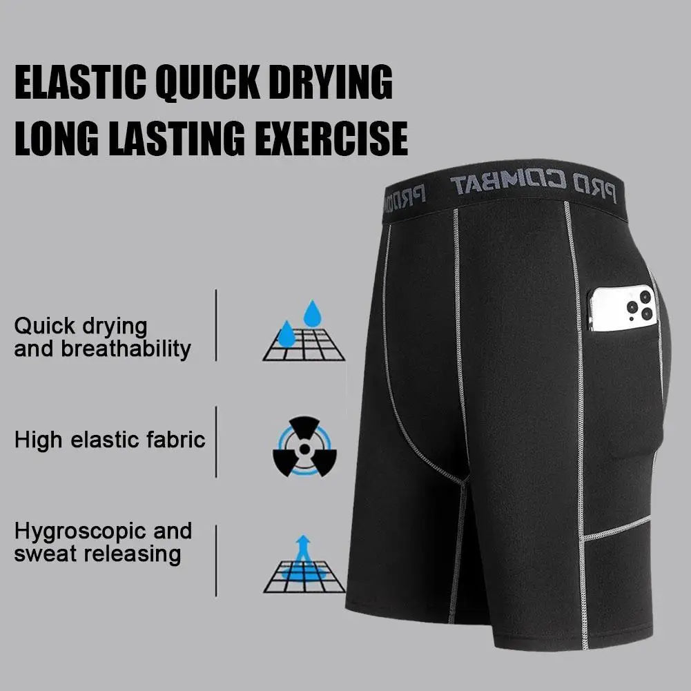Short Masculino de Compressão com Bolso | Dry Fit, Respirável e Ideal para Corrida, Academia e Ciclismo