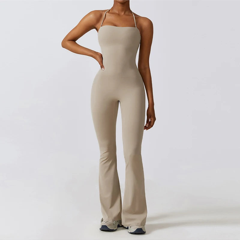Macacão Fitness Feminino Flare Costas Abertas