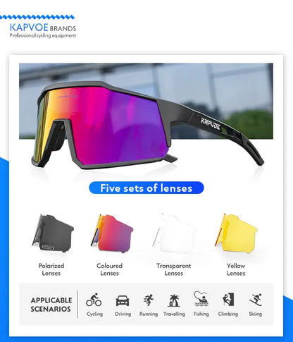 Óculos de Ciclismo Kapvoe Polarizados UV400 – Leves e Ideais para MTB e Estrada