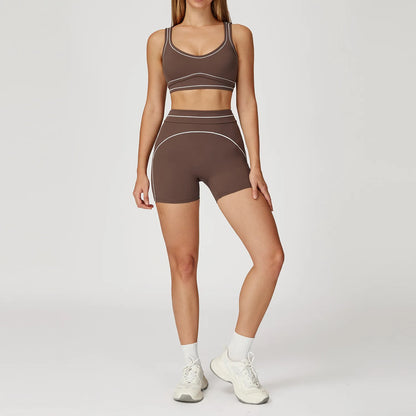 Conjunto Fitness Feminino 2 Peças | Top Esportivo e Shorts Cintura Alta