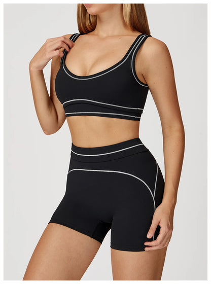 Conjunto Fitness Feminino 2 Peças | Top Esportivo e Shorts Cintura Alta