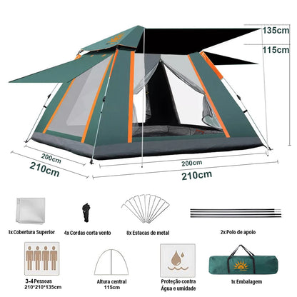 Barraca Automática Portátil para 4 Pessoas | Camping, Trilha e Proteção com Cobertura Impermeável