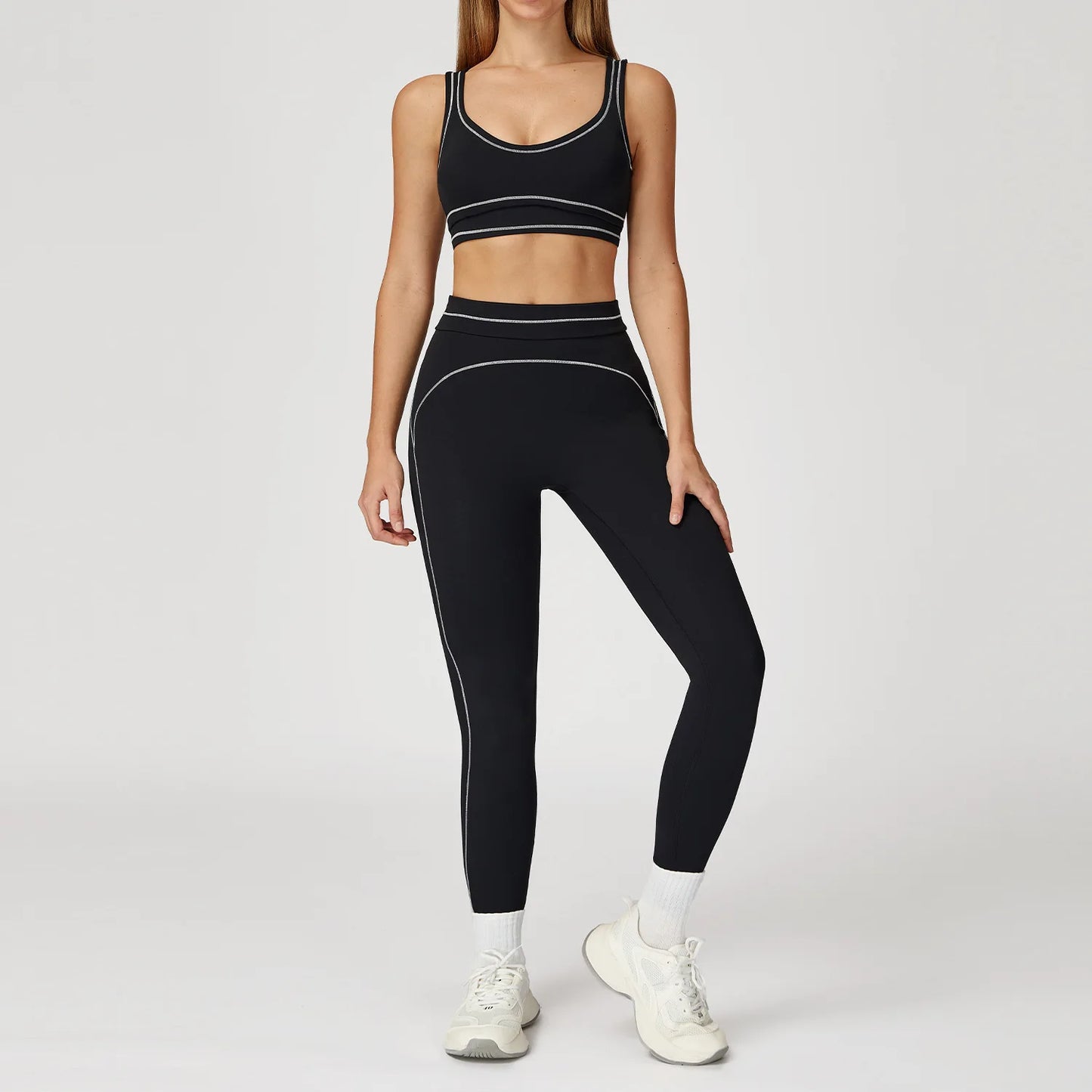 Conjunto Fitness Feminino 2 Peças | Top Esportivo e Shorts Cintura Alta