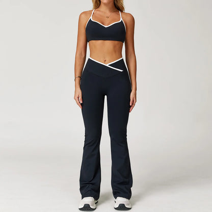 Conjunto Fitness Feminino 2 Peças Flare | Top e Calça Cintura Alta