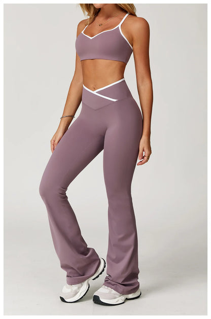 Conjunto Fitness Feminino 2 Peças Flare | Top e Calça Cintura Alta