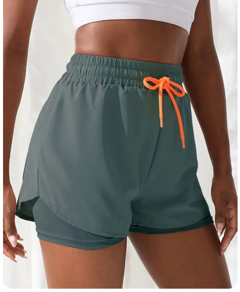 Shorts Feminino Cintura Alta Fitness 2 em 1 – Conforto e Estilo para Treino e Corrida