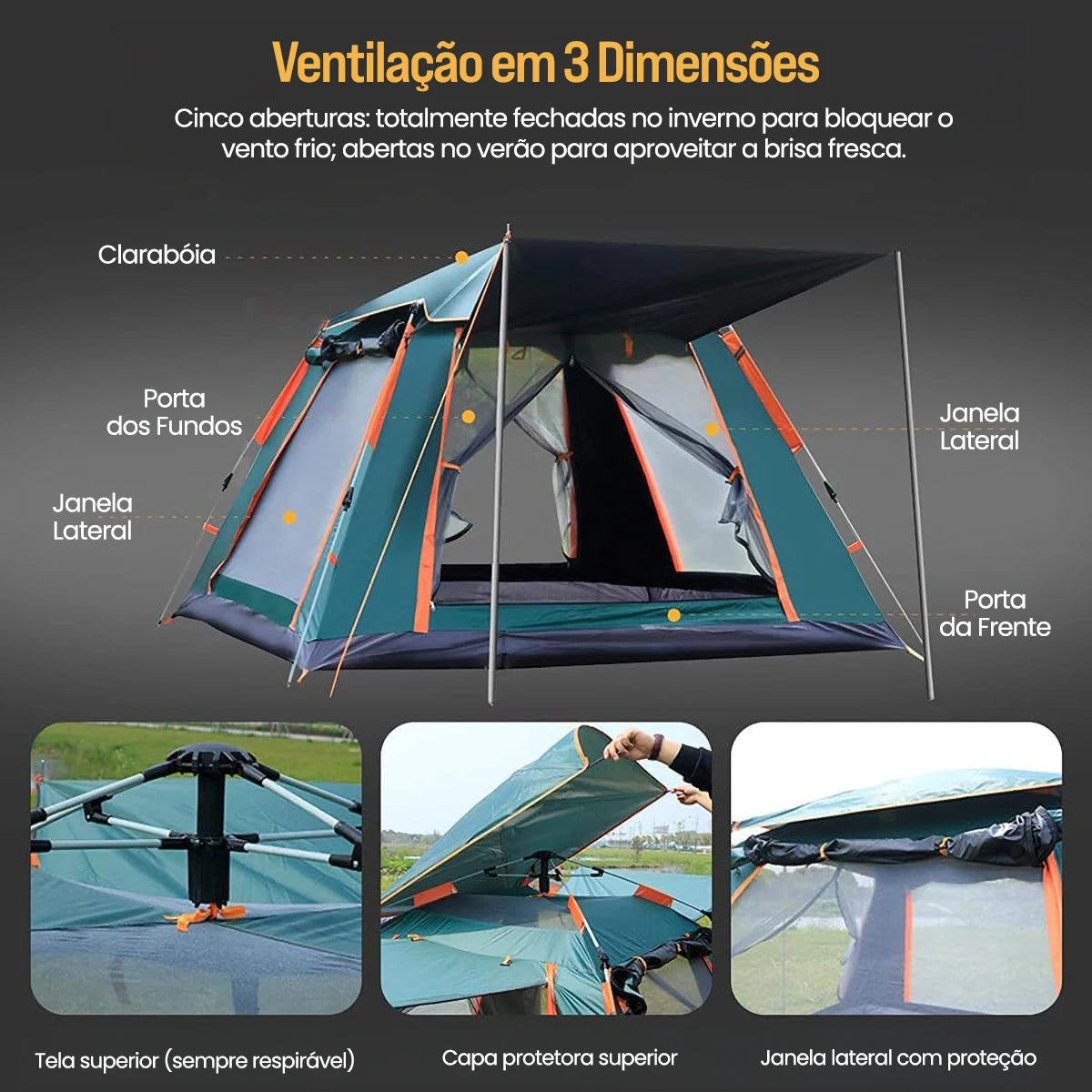 Barraca Automática Portátil para 4 Pessoas | Camping, Trilha e Proteção com Cobertura Impermeável