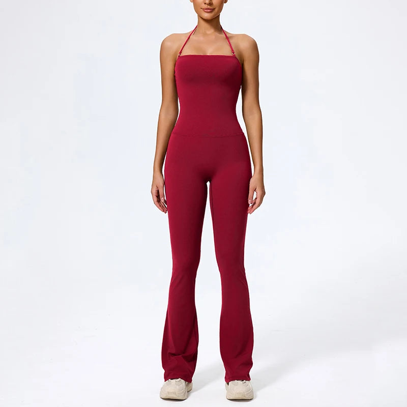 Macacão Fitness Feminino Flare Costas Abertas